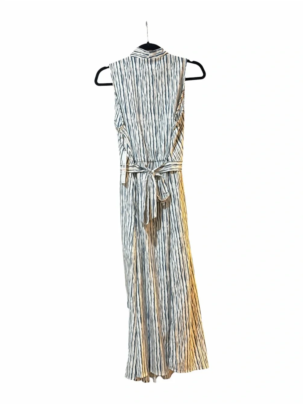 Calvin Klein Maxi Dress Size 10 Blue Stripe Wrap Waist Tie Coastal Chic Cottage - Picture 3 of 12